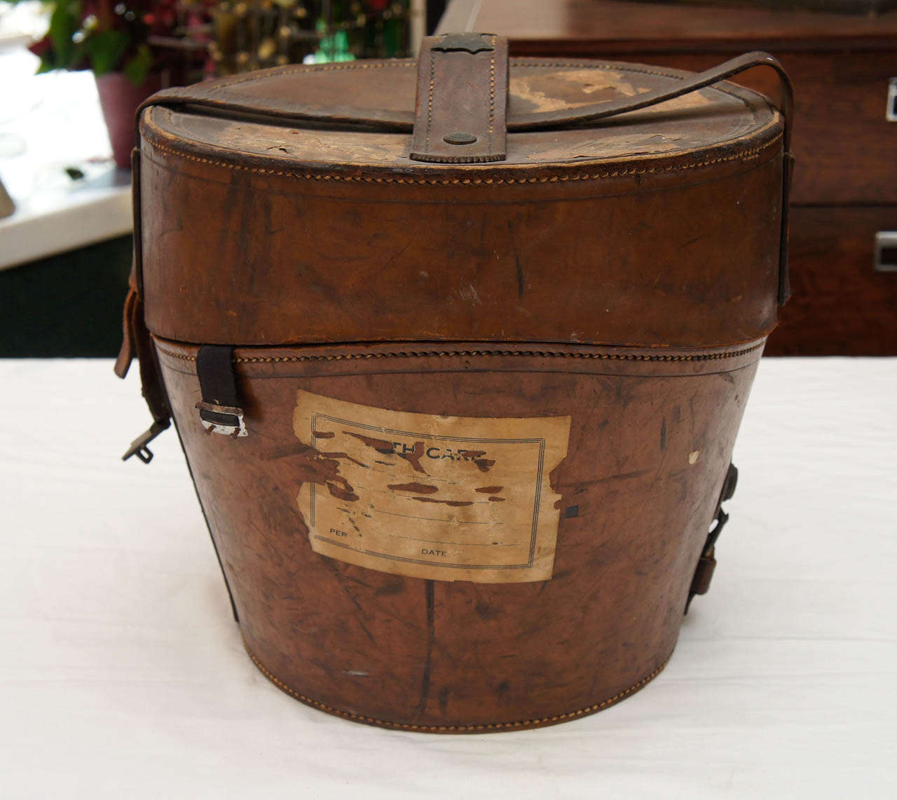 vintage leather hat box
