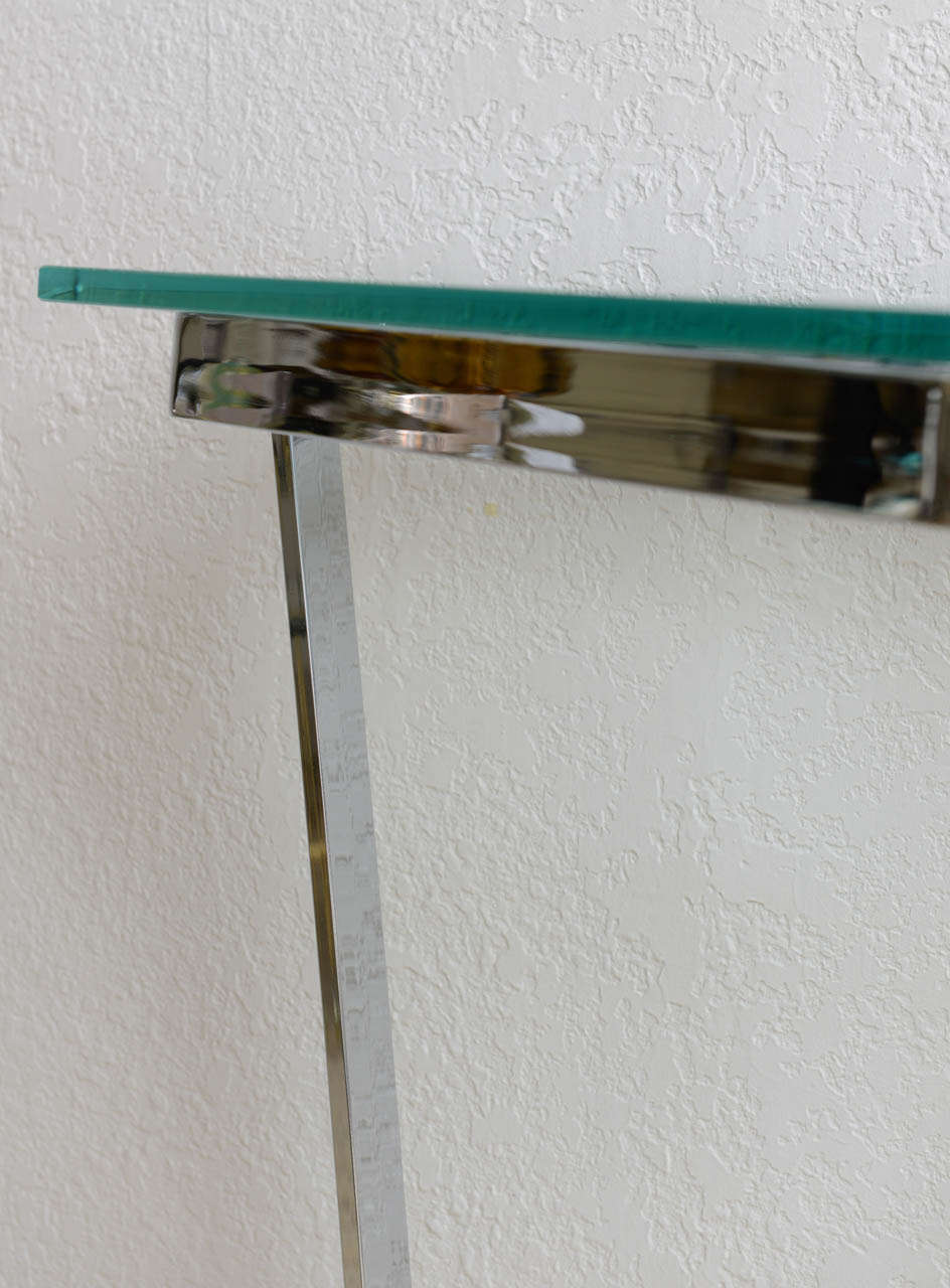 Mid Century Modern Chrome & Glass Milo Baughman Style Console Table In Excellent Condition In West Palm Beach, FL