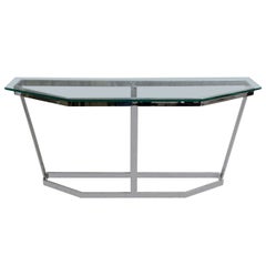 Mid Century Modern Chrome & Glass Milo Baughman Style Console Table