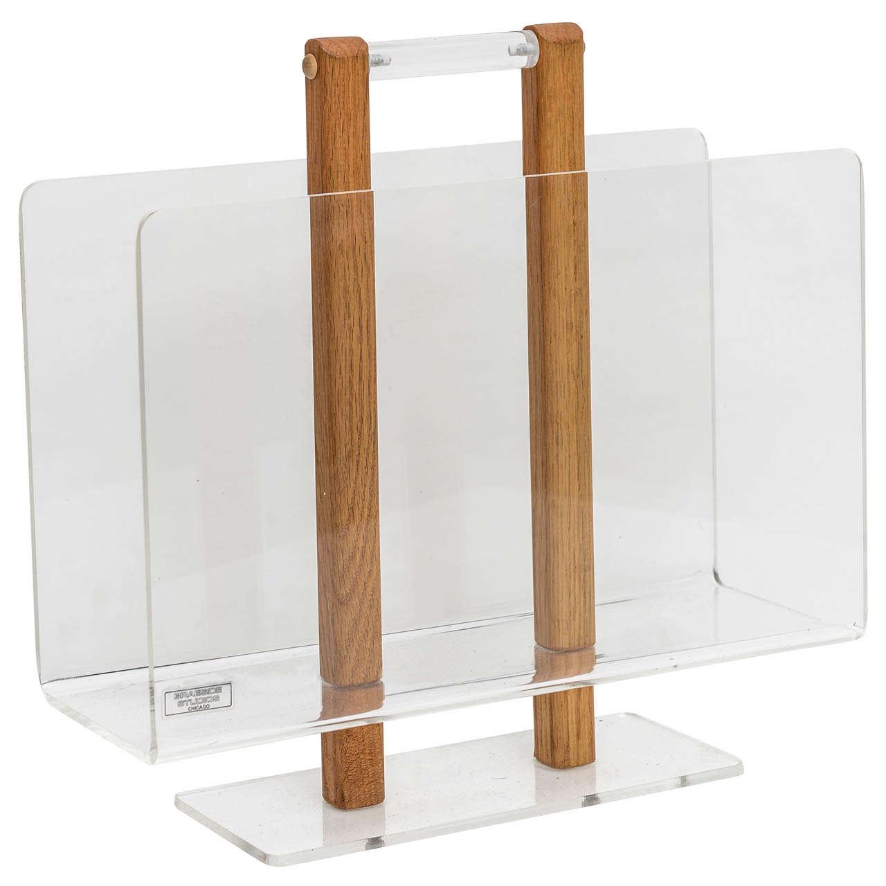 Vieux Porte-revues en chêne et Lucite