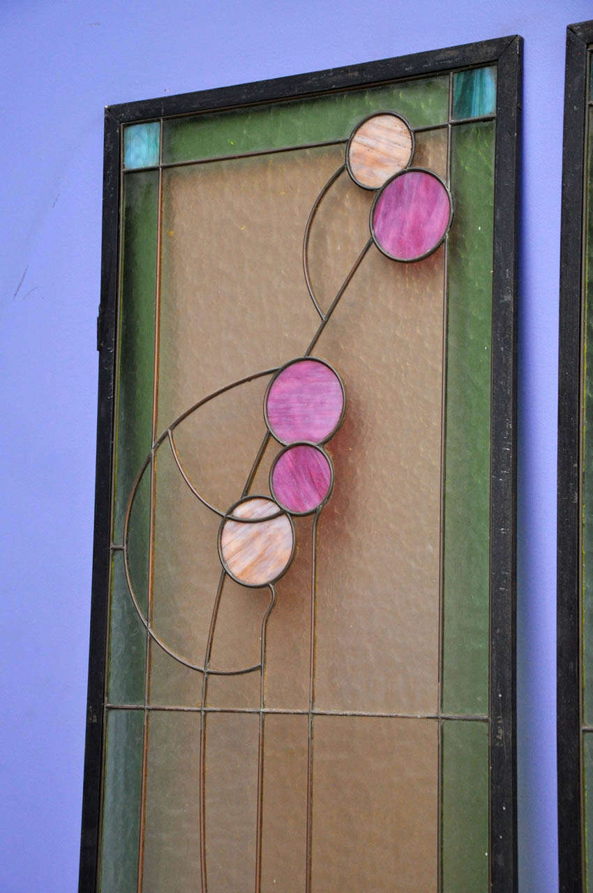 Tacheté Ensemble de quatre vitraux Art Nouveau attribués à Victor Horta