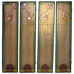 Set of Four Art Nouveau Stained Glass Windows Attributed to Victor Horta