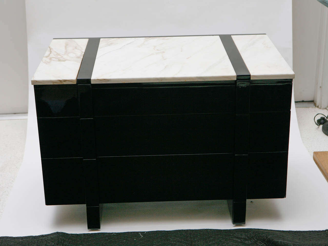 Pair of Custom Black Lacquered Nightstands