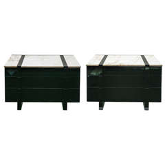 Pair of Custom Black Lacquered Nightstands