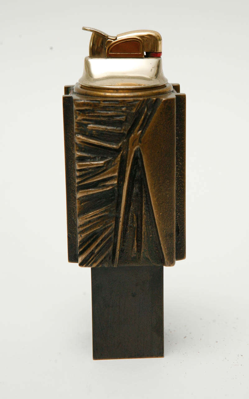 Enameled Bronze Table Lighter and Box by Del Campo In Excellent Condition In Palm Desert, CA