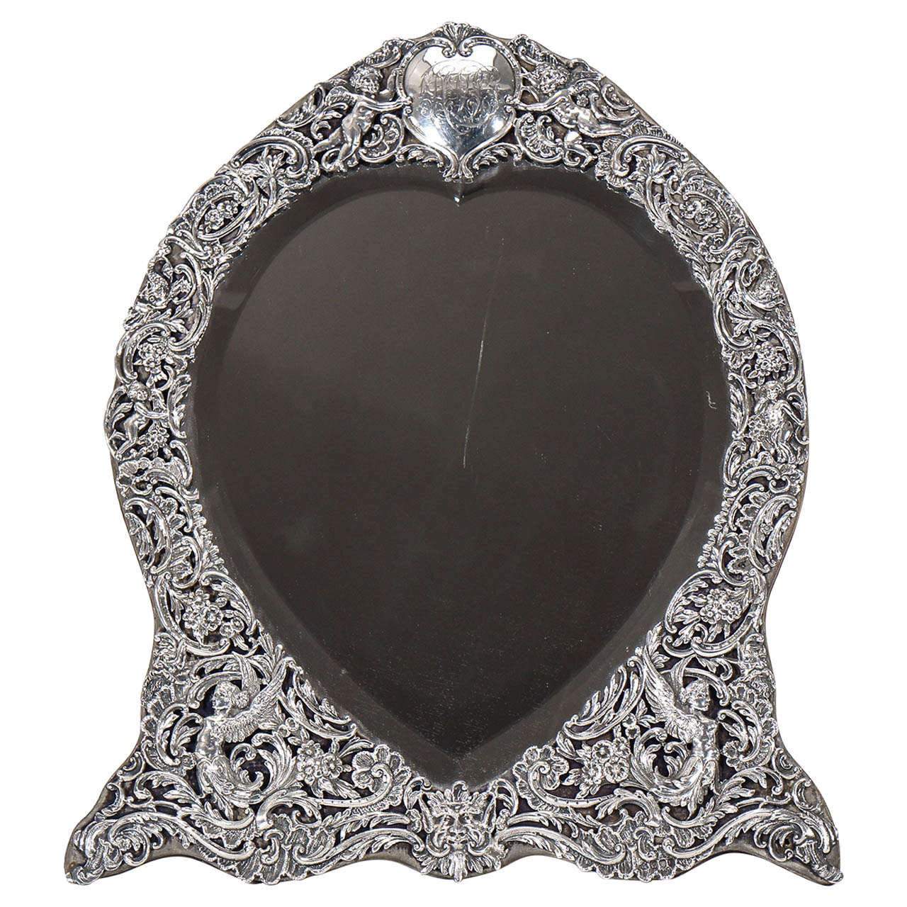 English 19th Century Sterling Silver Monumental Frame with Filigree Decoration on Velvet