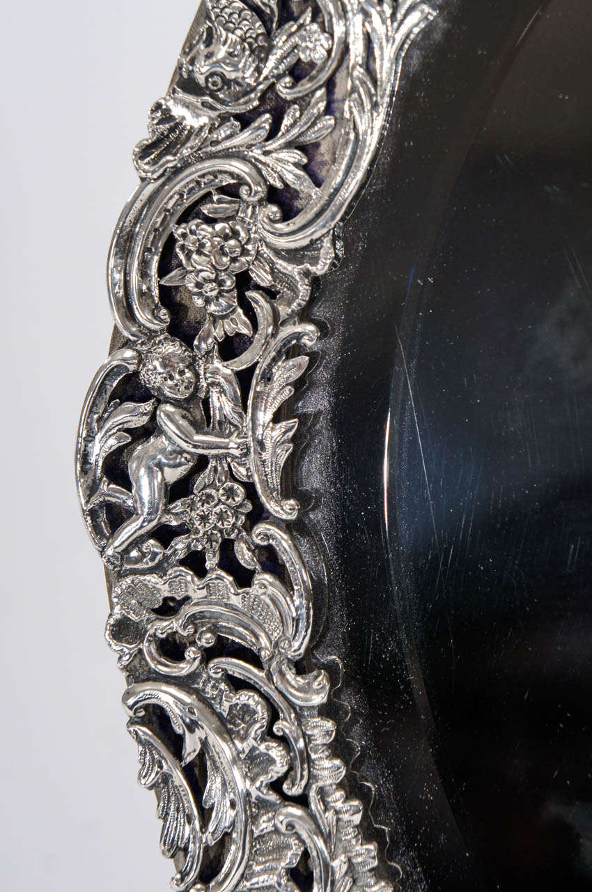 British English 19th Century Sterling Silver Monumental Frame with Filigree Decoration on Velvet