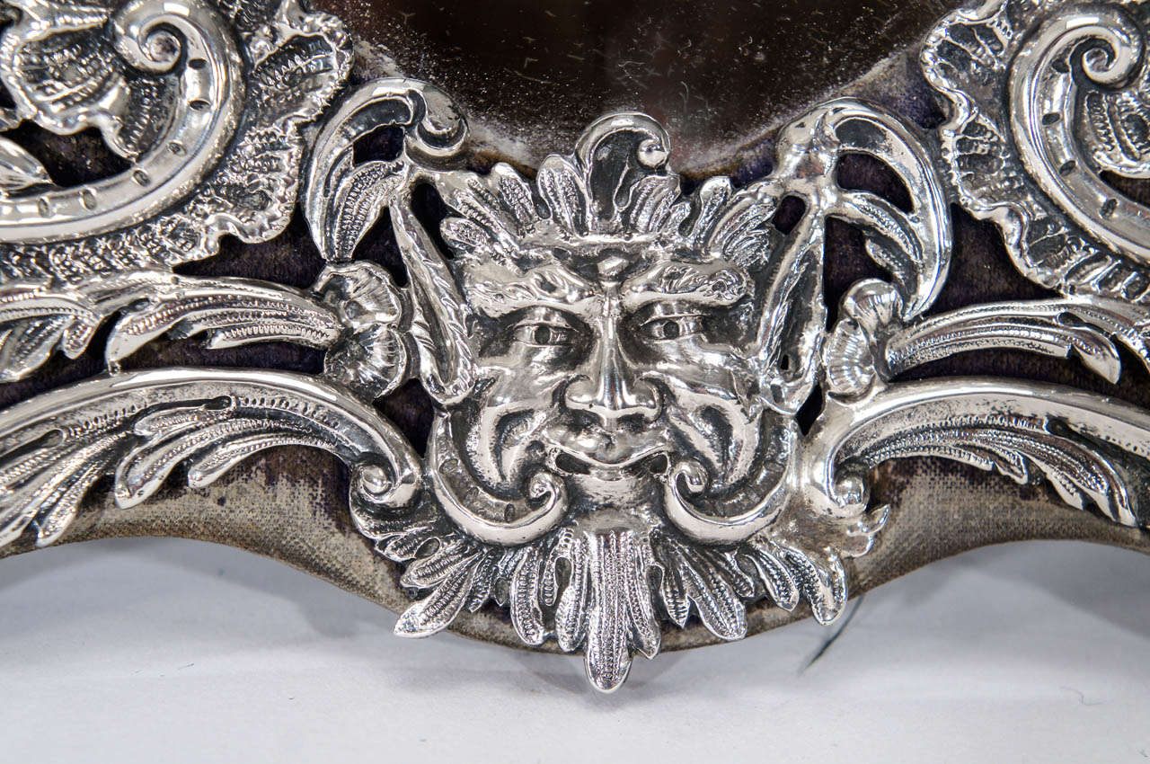 English 19th Century Sterling Silver Monumental Frame with Filigree Decoration on Velvet 1