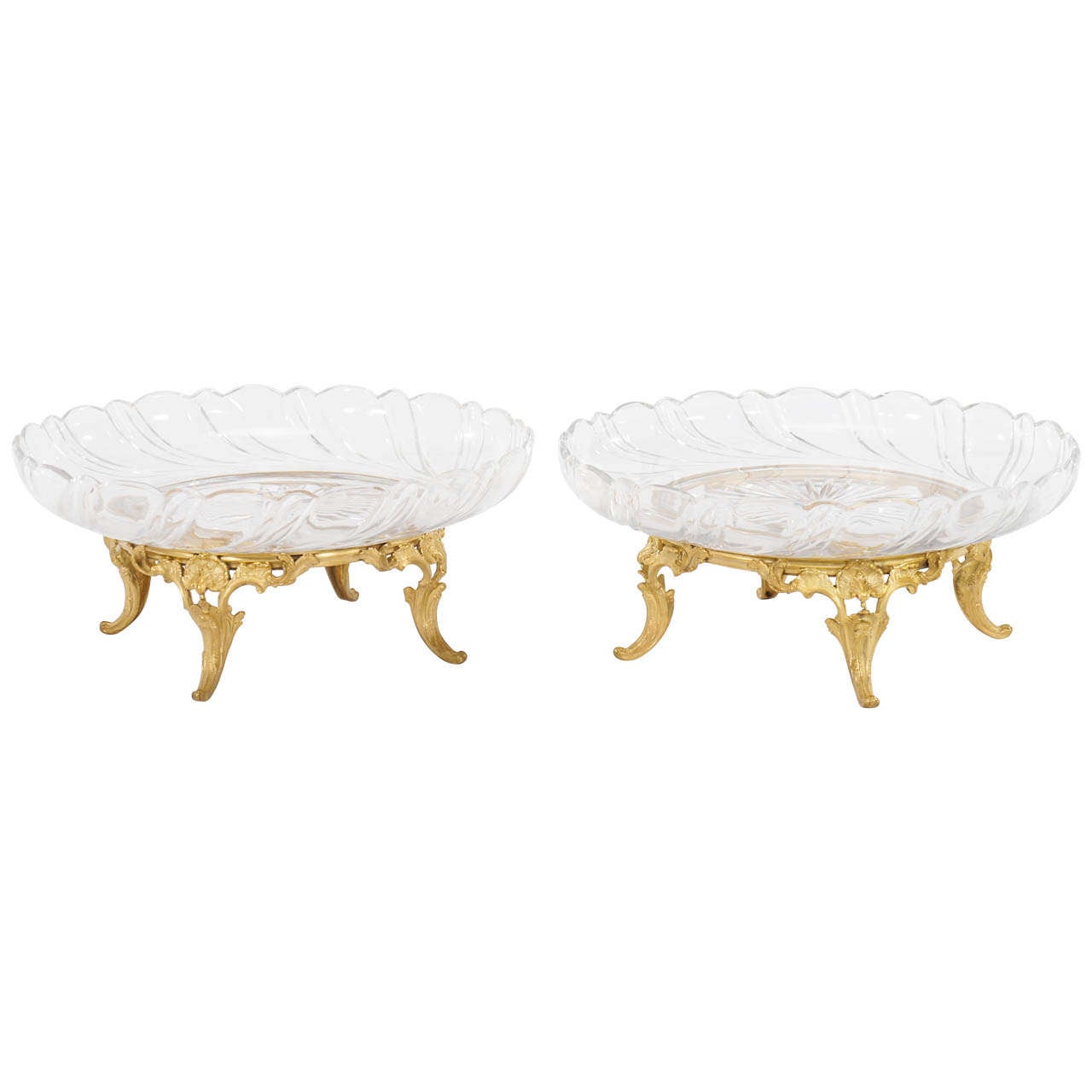 Pair of 19th c. Baccarat Cut Crystal Tazzas in Gold D'ore Stands