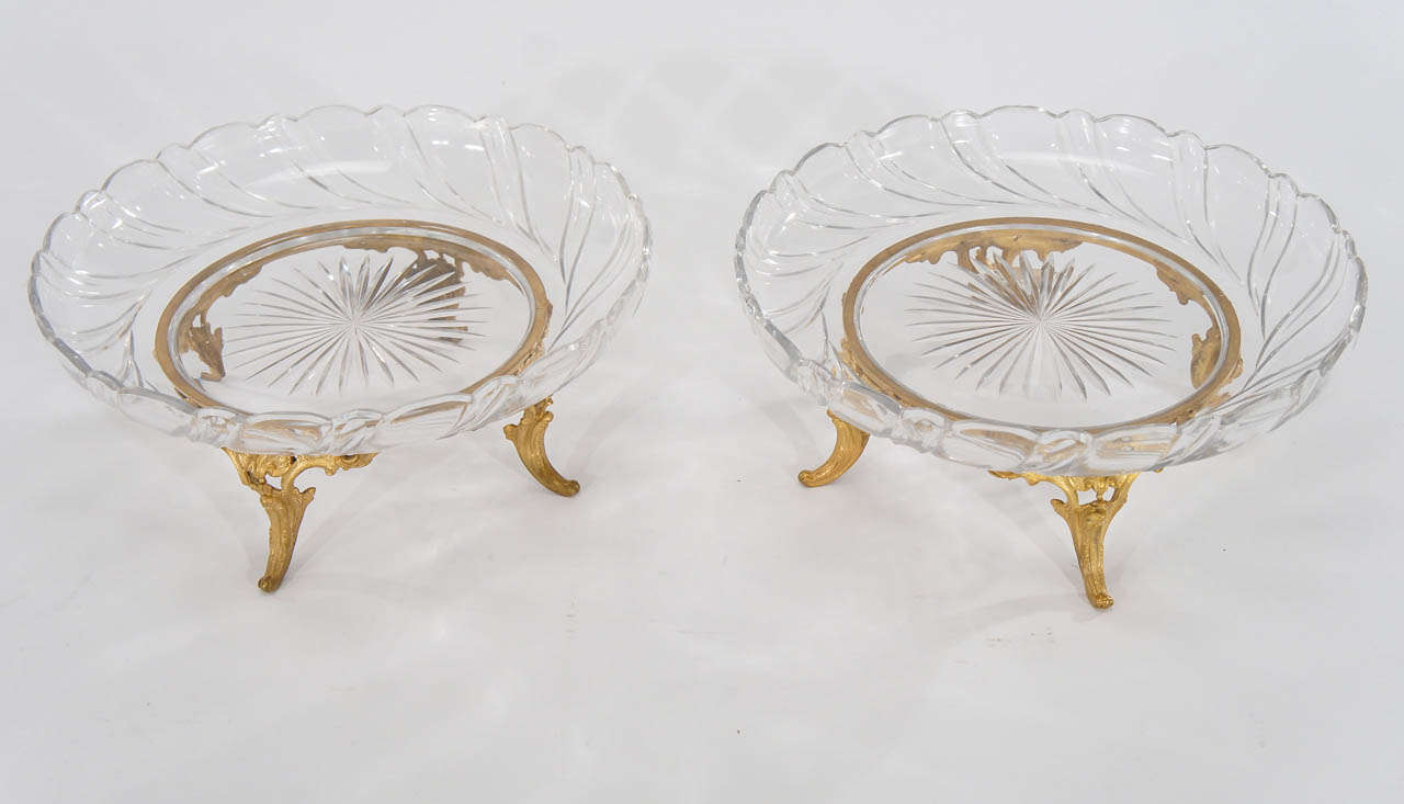 Rococo Pair of 19th c. Baccarat Cut Crystal Tazzas in Gold D'ore Stands