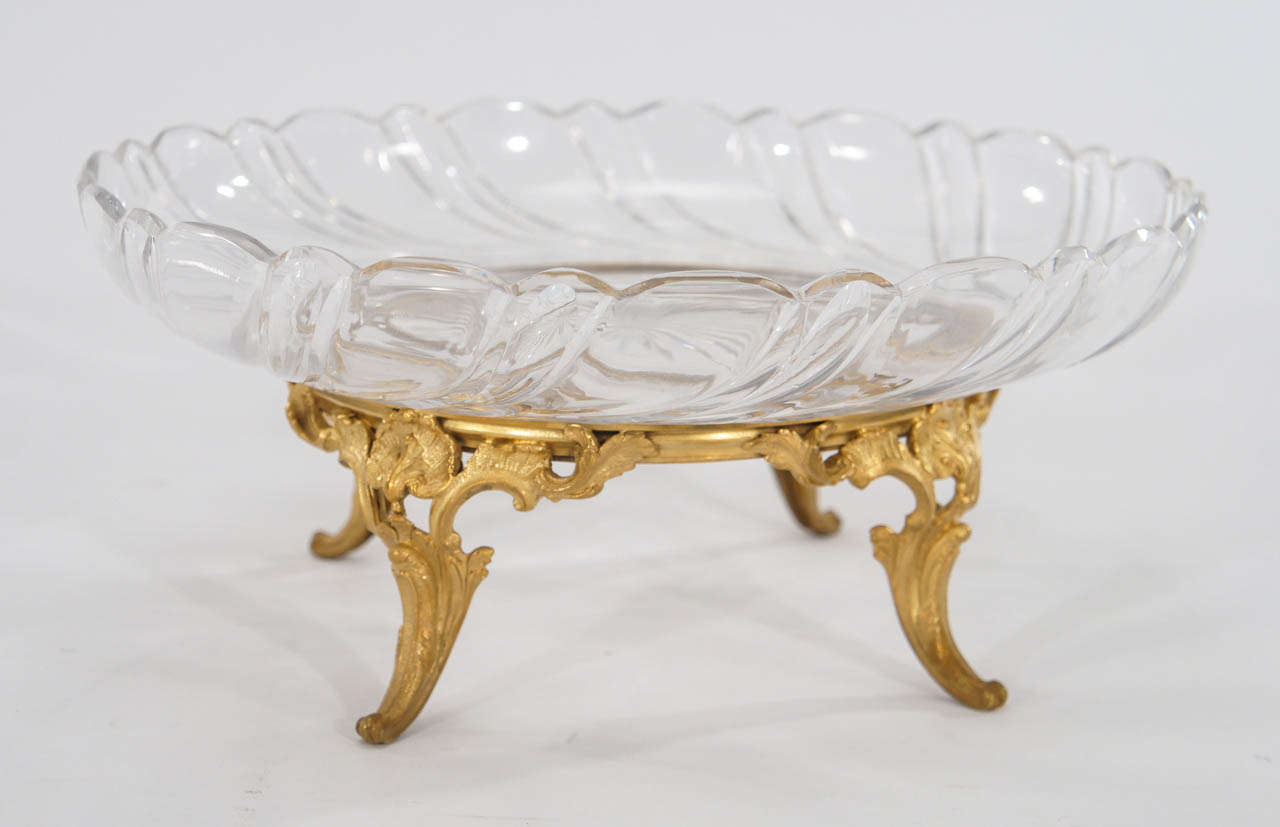 French Pair of 19th c. Baccarat Cut Crystal Tazzas in Gold D'ore Stands