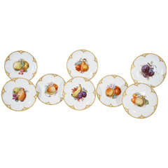 Antique Set of 8 KPM Hand Painted Plate Fruit Plates with Gold