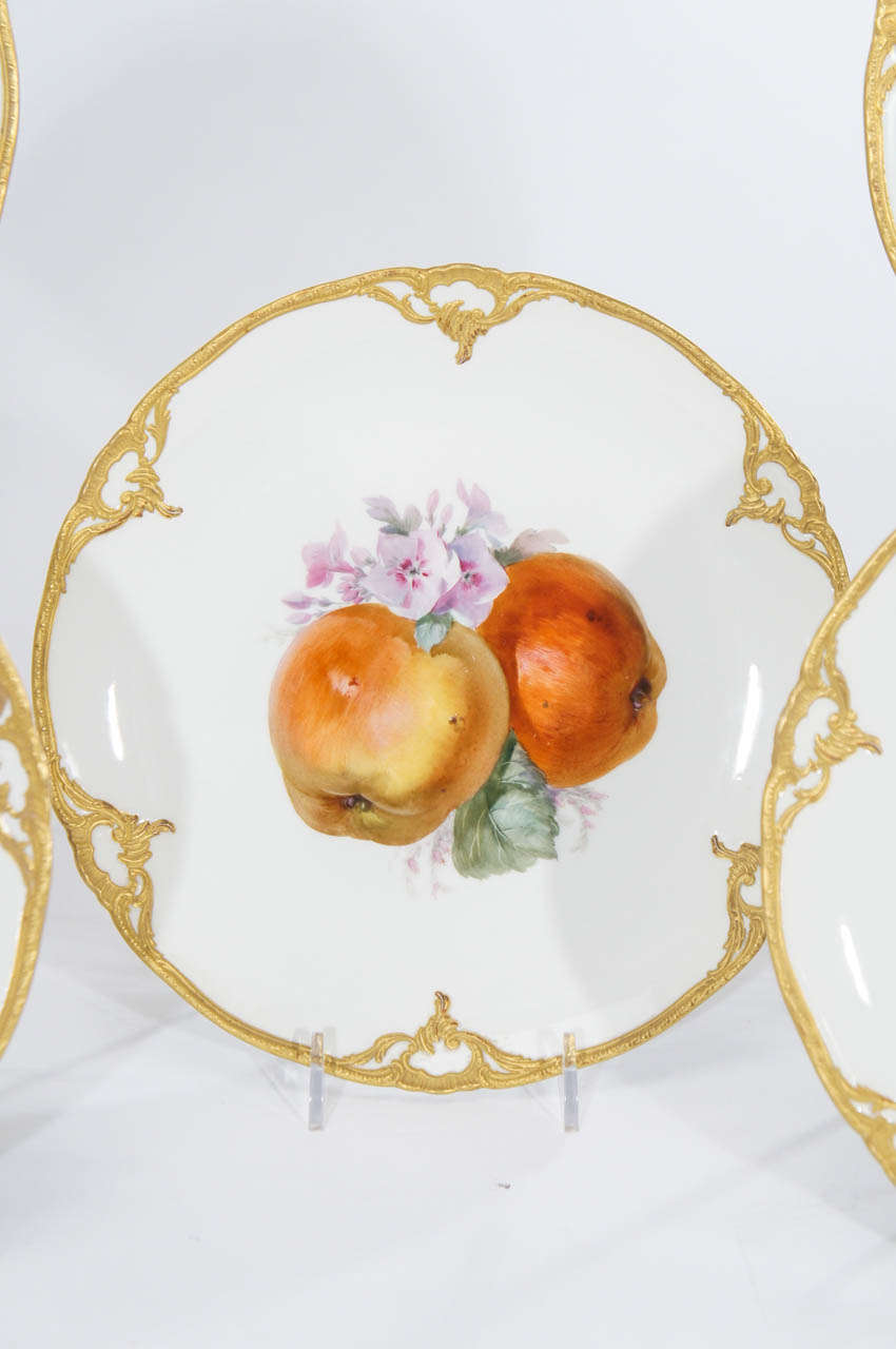 German Set of 8 KPM Hand Painted Plate Fruit Plates with Gold