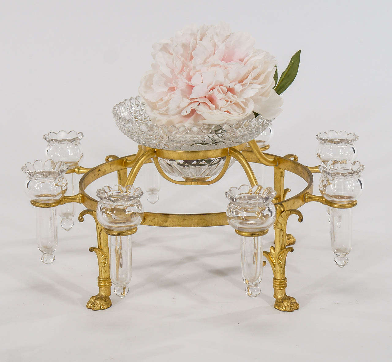 Osler Bronze Vermeil Epergne with Hand Blown Crystal Trumpets & Center Bowl 3