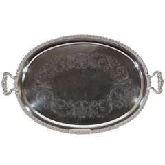 Antique Extra Large Silver Over Copper Tray 'Egg & Dart' Border with Central Engraving
