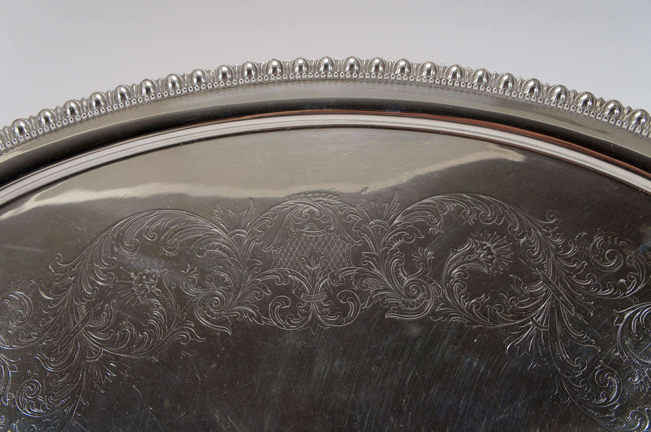 20th Century Extra Large Silver Over Copper Tray 'Egg & Dart' Border with Central Engraving