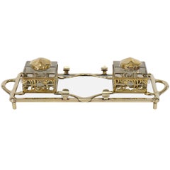 Art Nouveau Double Inkwell Brass & Solid Crystal circa 1890