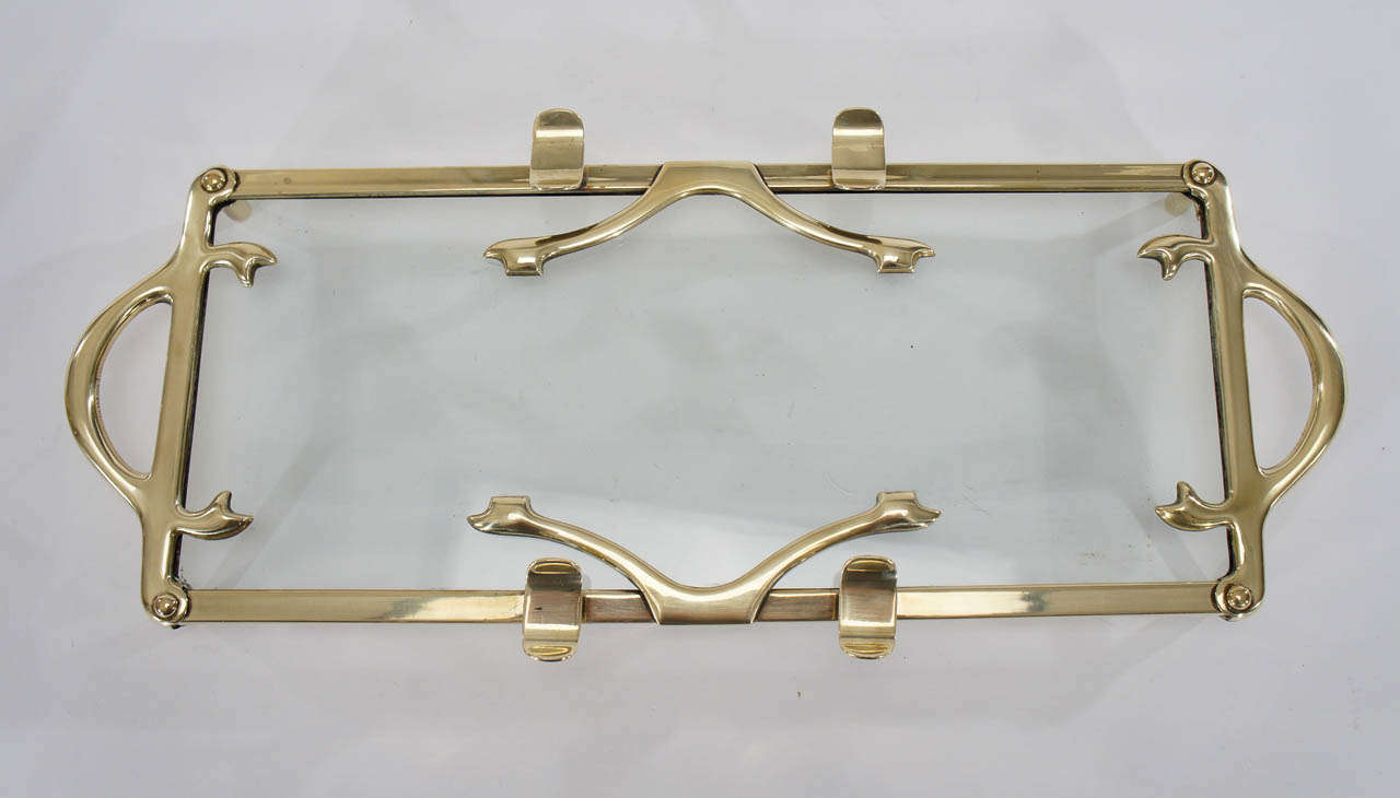 Calamaio doppio Art Nouveau in ottone e cristallo massiccio del 1890 circa in vendita 3