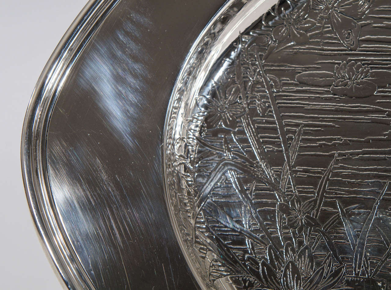 Pair of Sterling Silver Swan Engraved Matching Platters, Well & Tree-Weidlich Bros. For Sale 1
