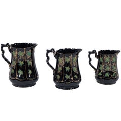 Three 18th Century Jackfield Pitchers with Hand-Painted Ivy and Gilt Decoration