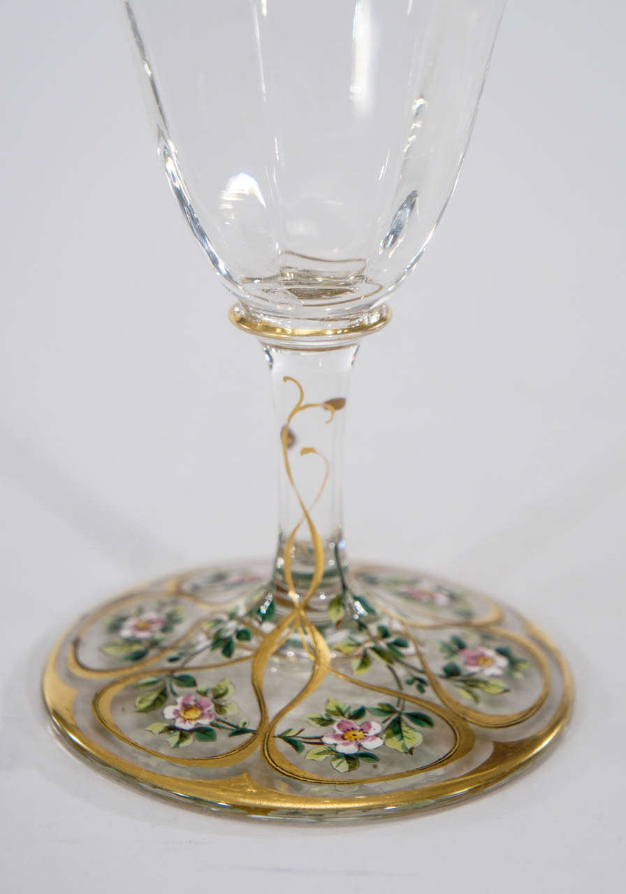 Doré Centre de table Art Nouveau de 5 pièces avec décoration florale et or en émail polychrome peinte à la main en vente