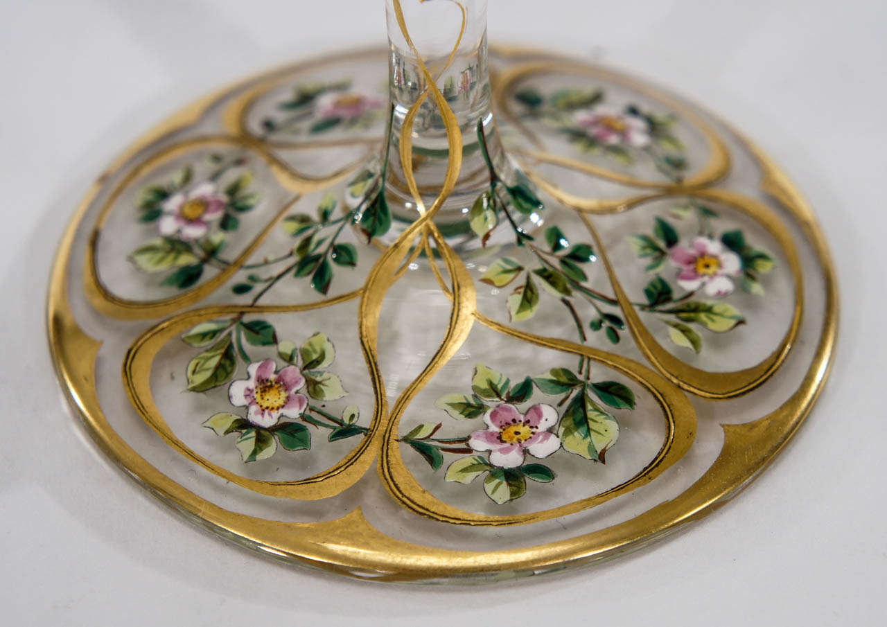 Centre de table Art Nouveau de 5 pièces avec décoration florale et or en émail polychrome peinte à la main Excellent état - En vente à Great Barrington, MA