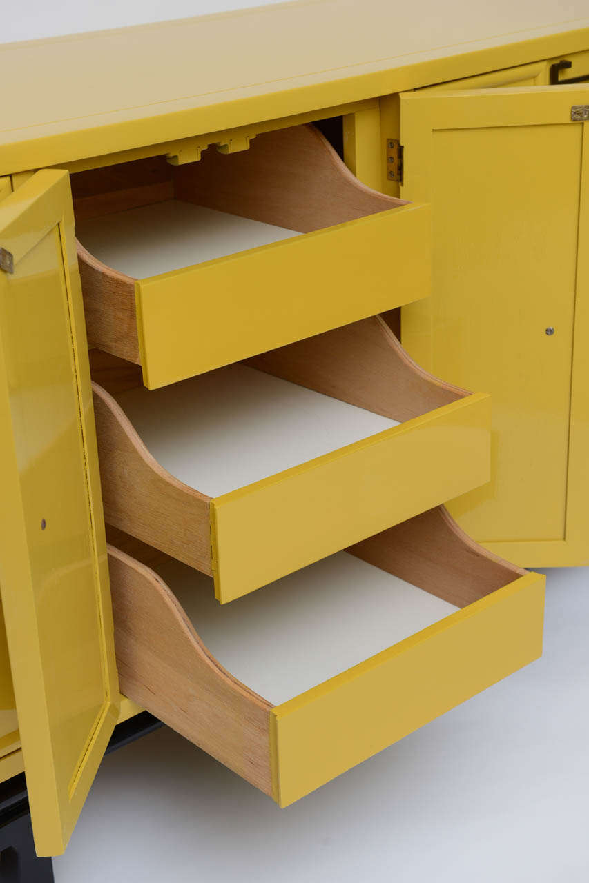 American Fine 1960s Asian Inspired Mustard Lacquer Nine Drawer Dresser