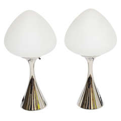 Pairs Laurel Lollipop Table Lamps in Nickel or Brass