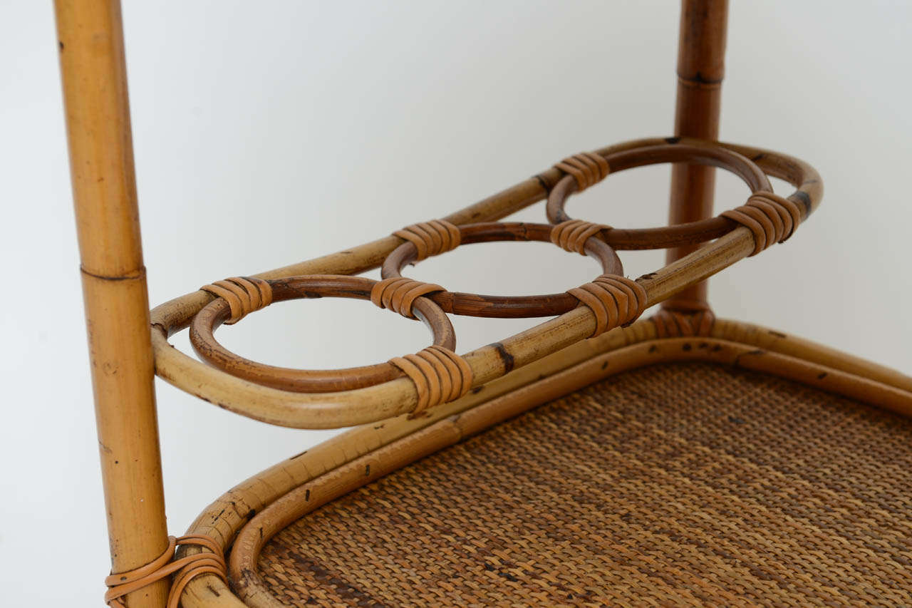 American 1960s Rolling Rattan and Cane Bar Cart