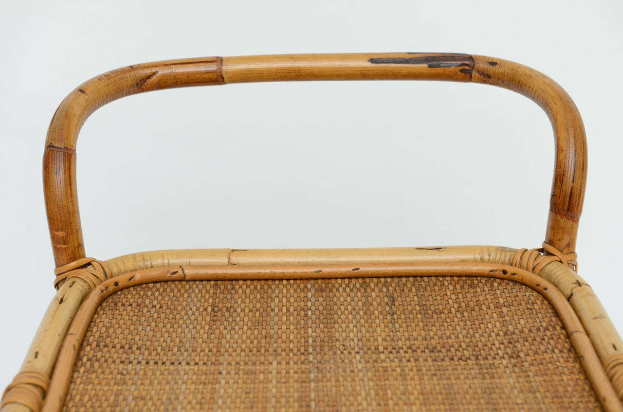 Mid-20th Century 1960s Rolling Rattan and Cane Bar Cart