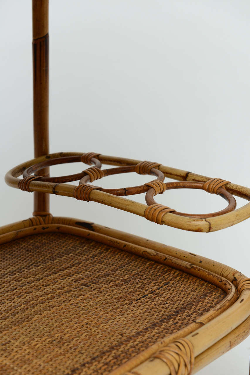 1960s Rolling Rattan and Cane Bar Cart 1
