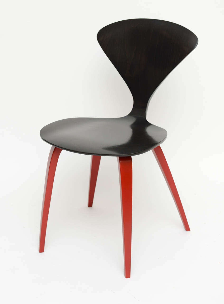 American Ebonized Walnut Cherner Style Chairs with Chinese  Red Legs