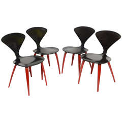 Ebonized Walnut Cherner Style Chairs with Chinese  Red Legs