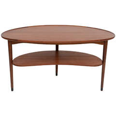 Fine Danish Teak Scallop Edge Kidney Shape Coffee Table