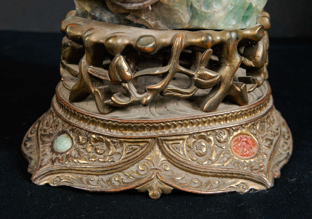 Carnelian 19th Century Chinese Green Quartz  Carved Urn on Stand