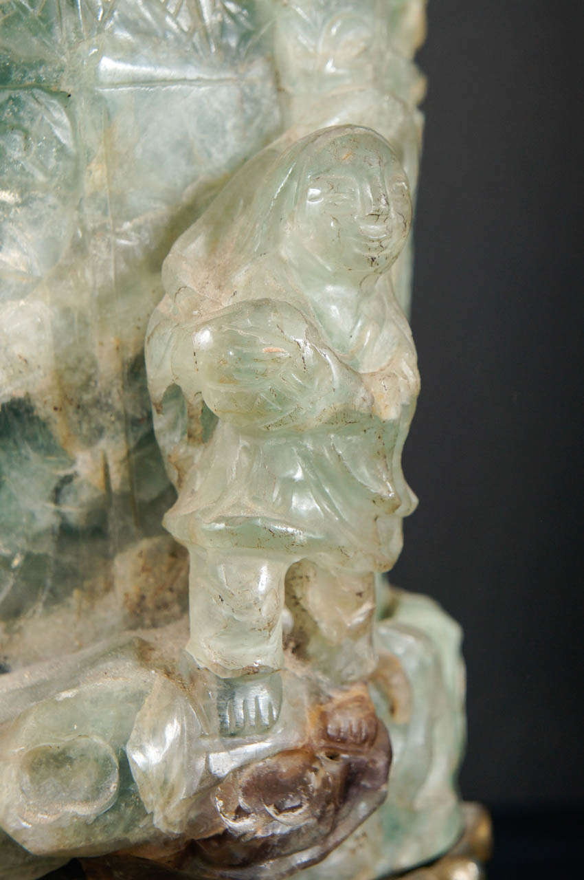 19th Century Chinese Green Quartz  Carved Urn on Stand 3