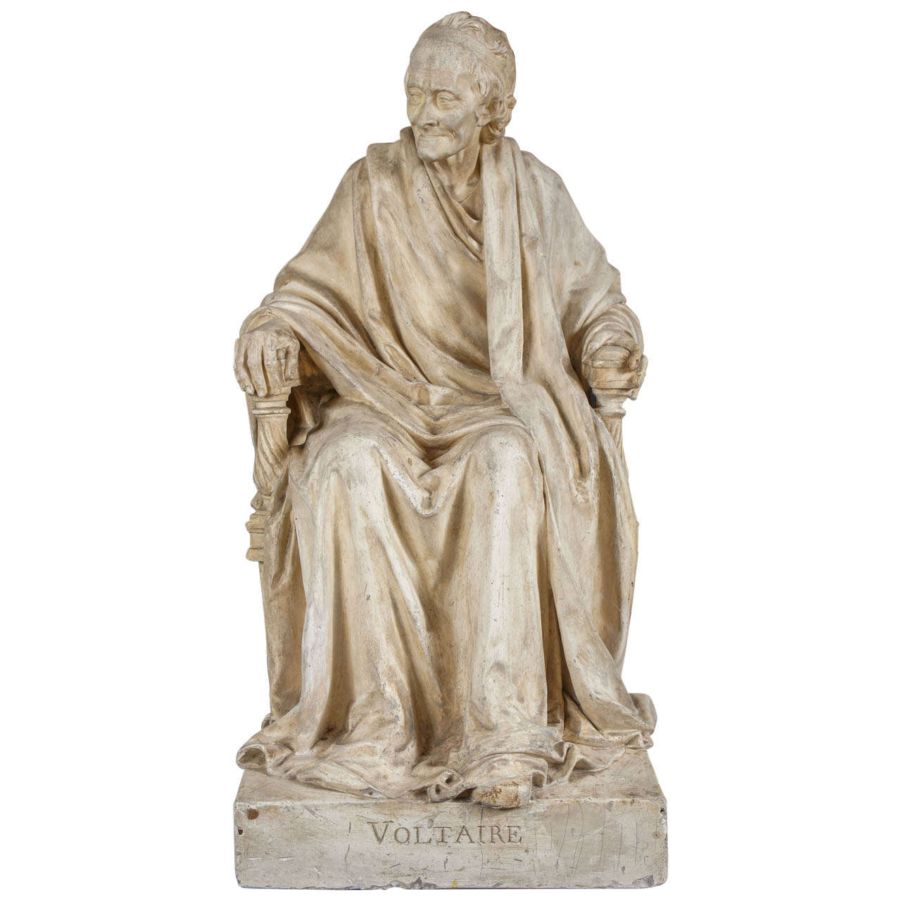 A Fine Large French 19th Century Plaster Maquette of Houdon's Seated Voltaire