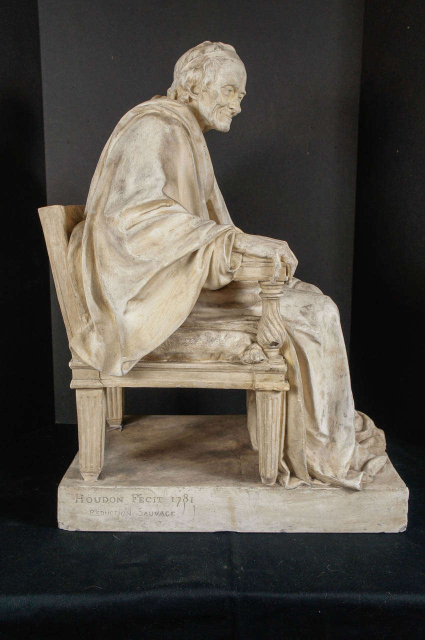 A Fine Large French 19th Century Plaster Maquette of Houdon's Seated Voltaire 1