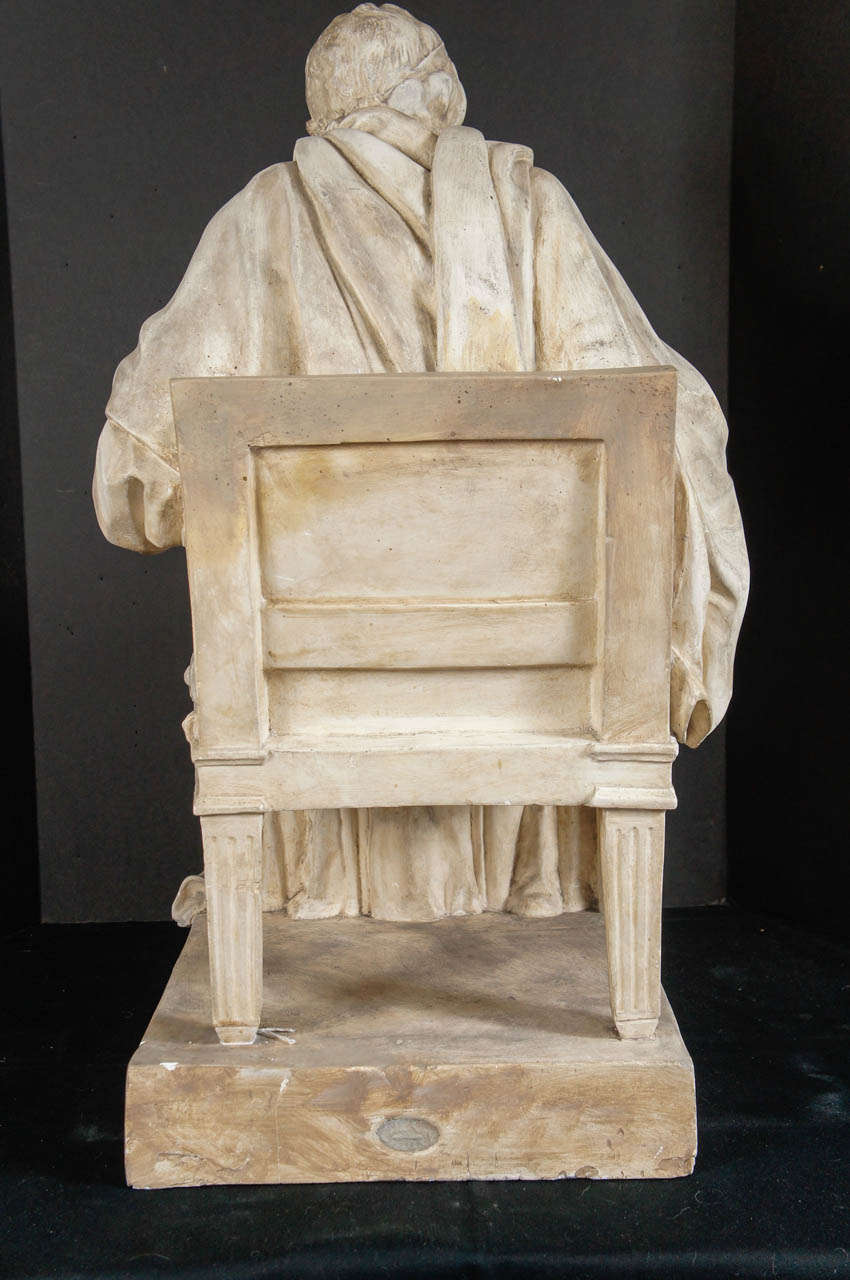 A Fine Large French 19th Century Plaster Maquette of Houdon's Seated Voltaire 3