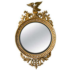 Very Large Giltwood  Convex Mirror with  Eagle Top