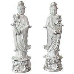 Pair Chinese Blanc de Chine Porcelain Female Figures