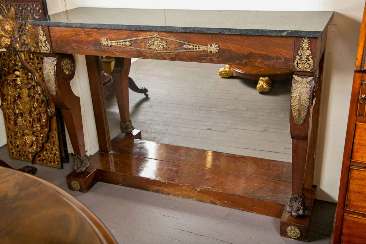Mahogany Marble Top Period Empire Console Table For Sale 2