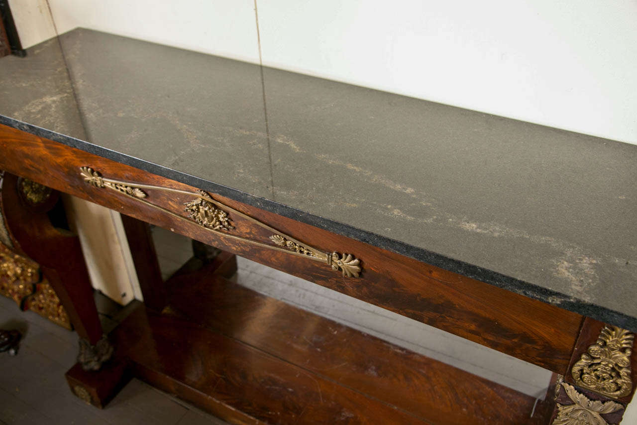 First Empire Mahogany Marble Top Period Empire Console Table For Sale