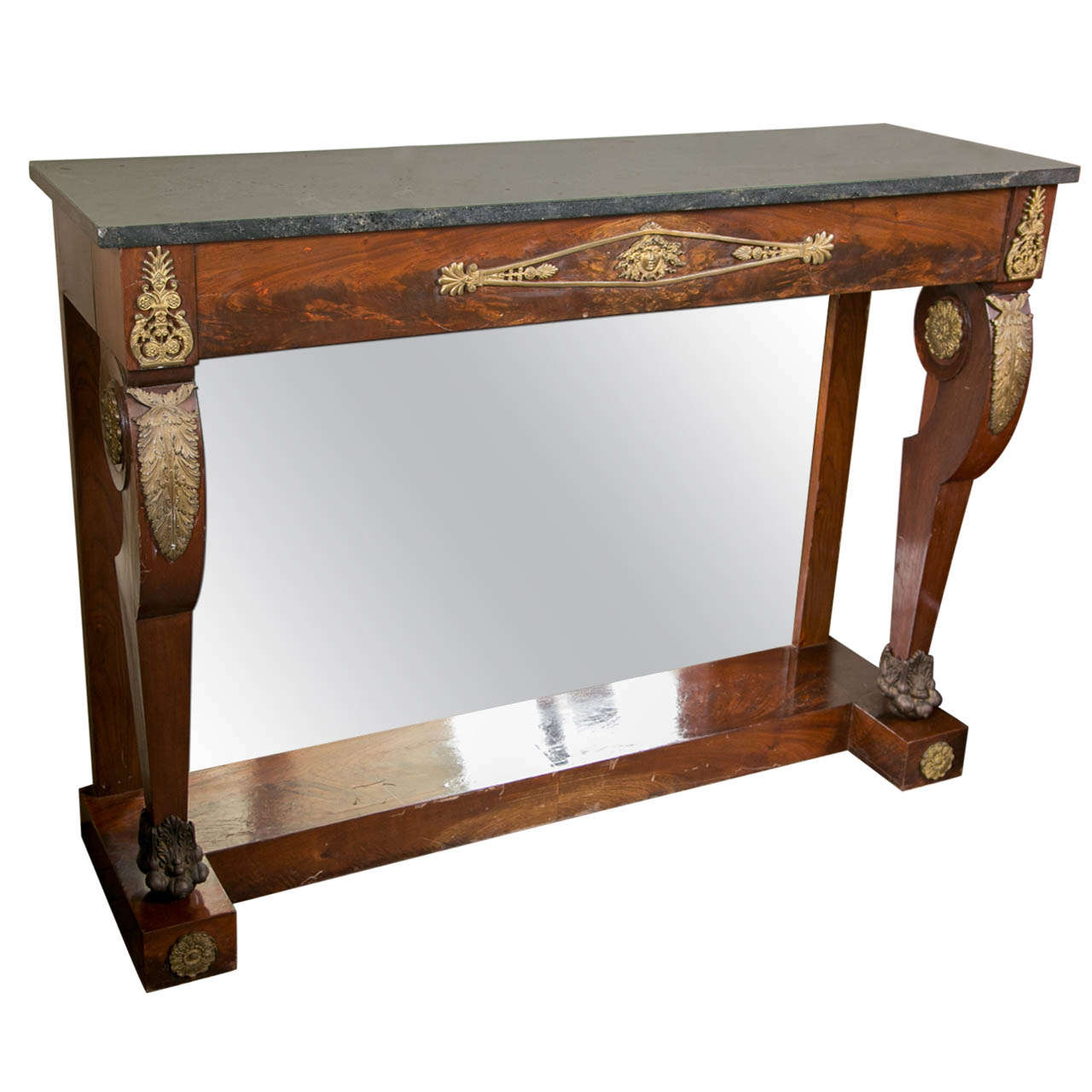 Mahogany Marble Top Period Empire Console Table For Sale