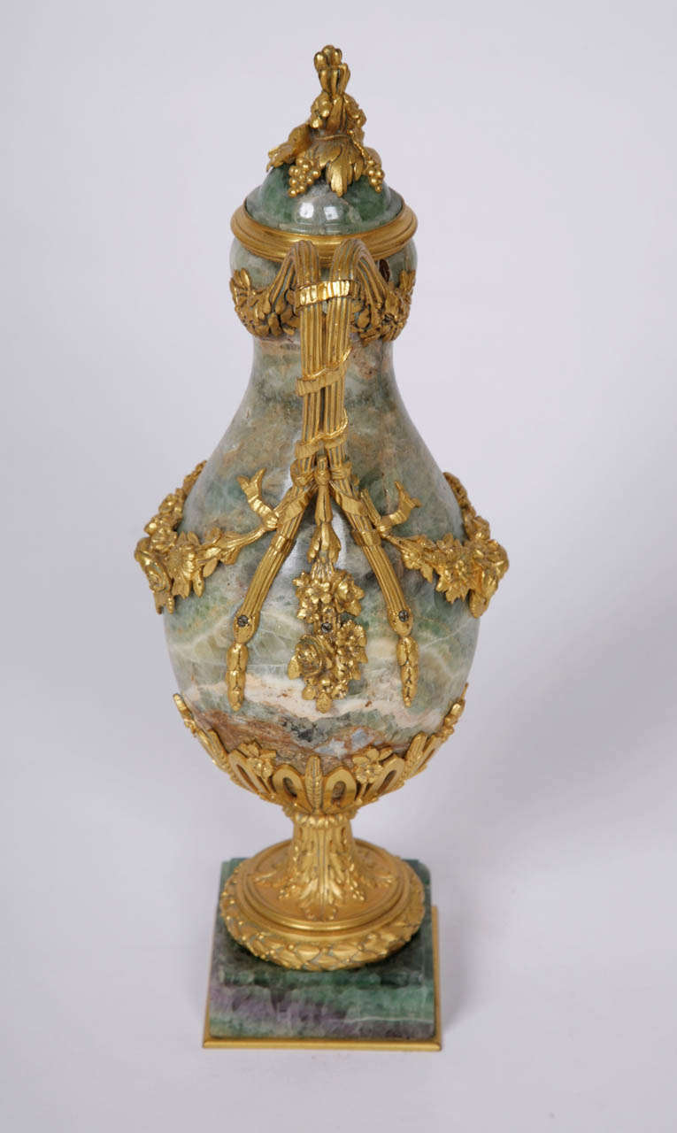 French Pair of Ormolu Mounted Fluorspar Vases