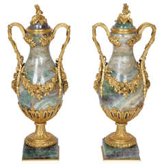 Pair of Ormolu Mounted Fluorspar Vases