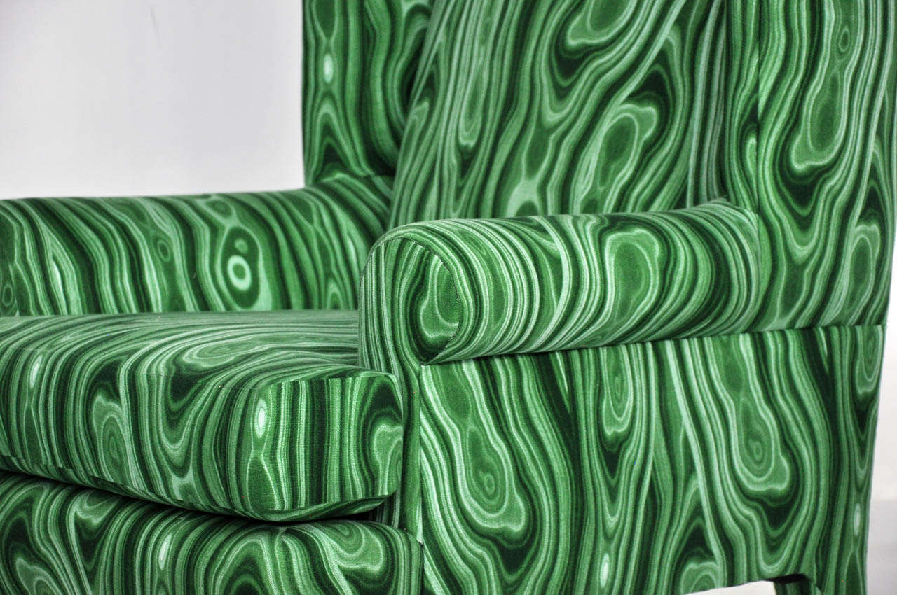 Hollywood Regency Faux Malachite Wingback Lounge Chairs