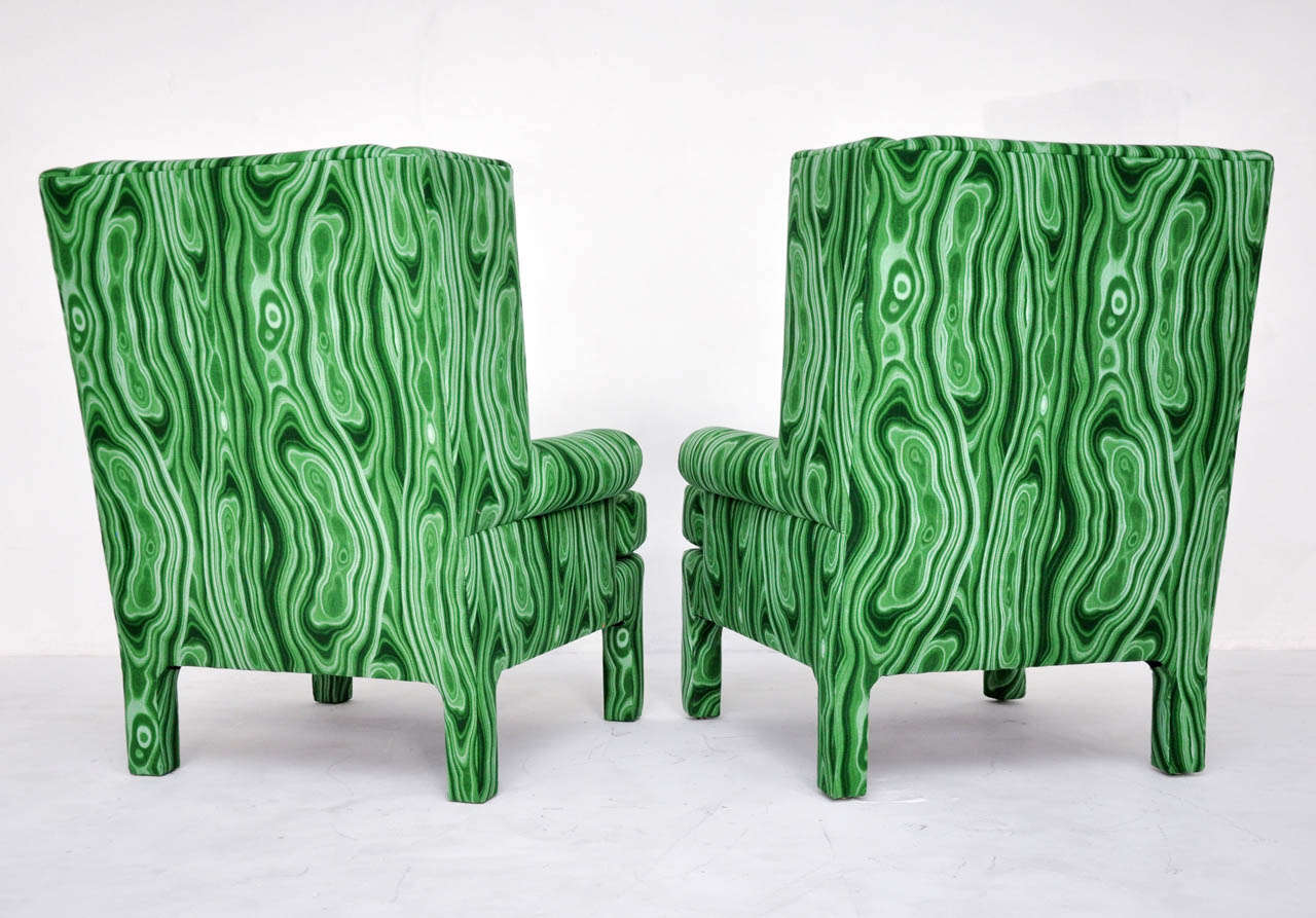 Faux Malachite Wingback Lounge Chairs 1