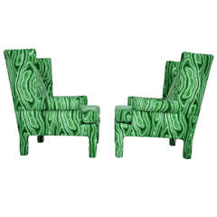 Faux Malachite Wingback Lounge Chairs