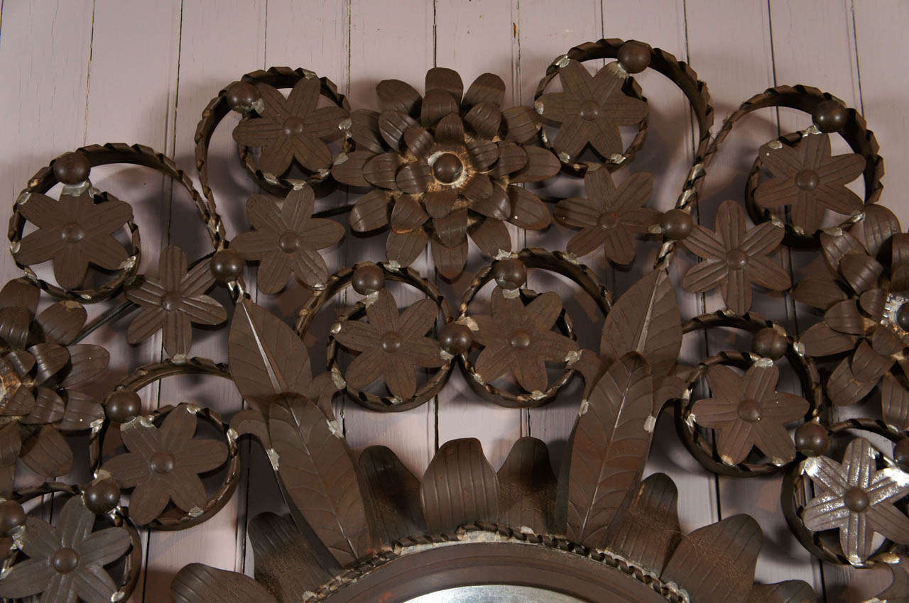 Tin Floral Mirror In Good Condition In Hudson, NY